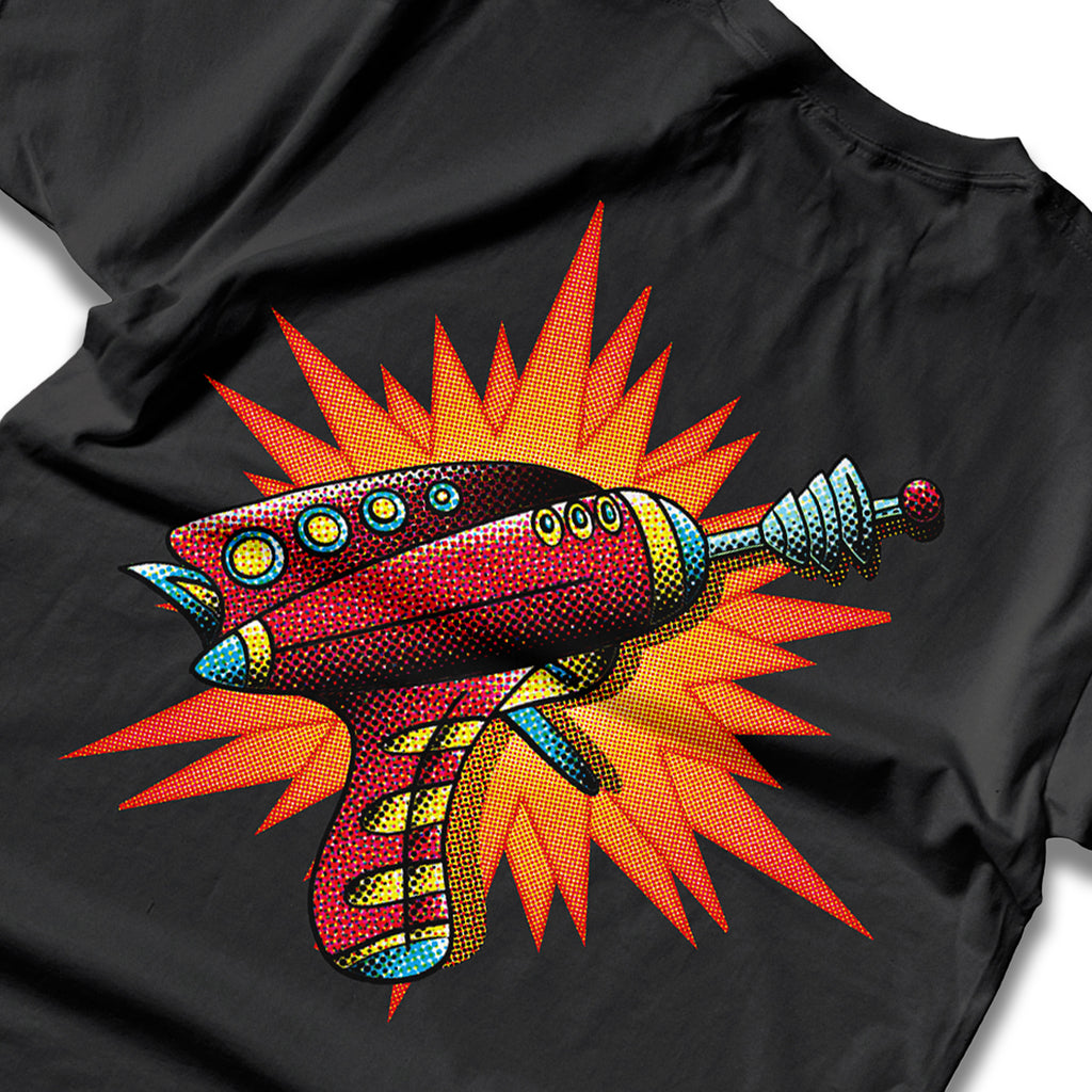 The Raygun Tee is fully loaded vintage sci-fi. Retro-inspired streetwear graphic t-shirts from Clothing Dioxide, UK